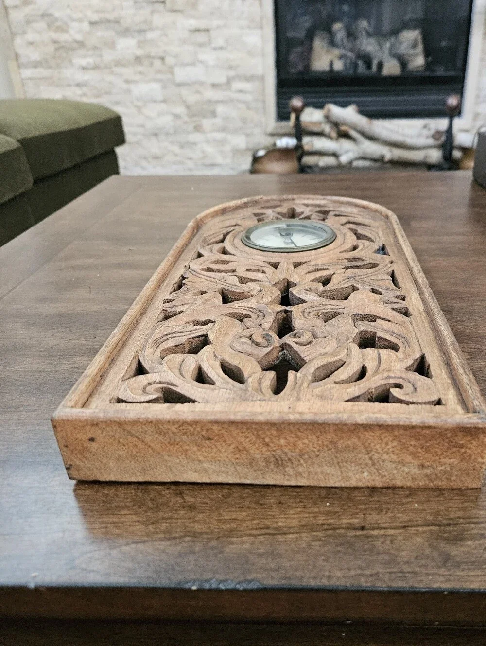 Handcrafted Brown Carved Wood Fretwork Wall Clock – Decorative Home Wall Decor
